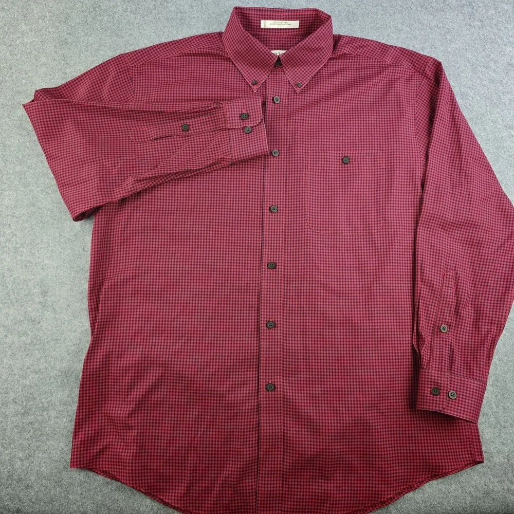 Orvis Shirt Mens Large Red Black‎ Gingham Check Button Down Long Sleeve Cotton